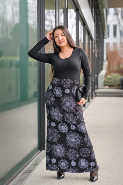 Dlouhé šaty Indira černá s bílou (2)