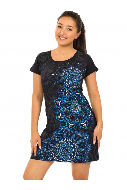 Šaty s krátkým rukávem Damsa - černá s modrou
