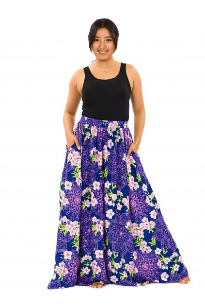 Maxi sukně s kapsami Sakura - modrá s růžovou