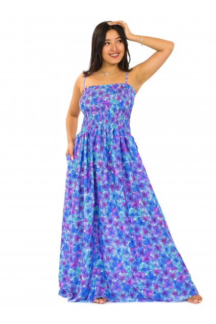 Dlouhé šaty s kapsami Rotuma - tyrkysová s fialovou