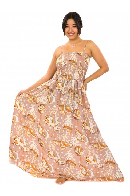 Dlouhé šaty s kapsami Mušle - pudrová růžová
