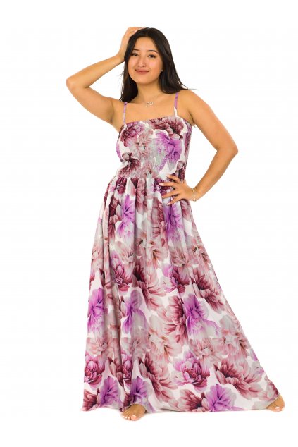 Dlouhé šaty s kapsami Samira - bílá s fialovou