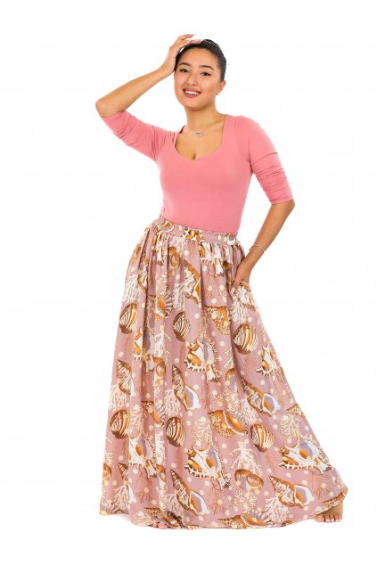 Maxi sukně s kapsami Mušle - pudrová růžová