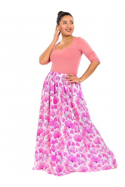 Maxi sukně s kapsami Taina - bílá s růžovou