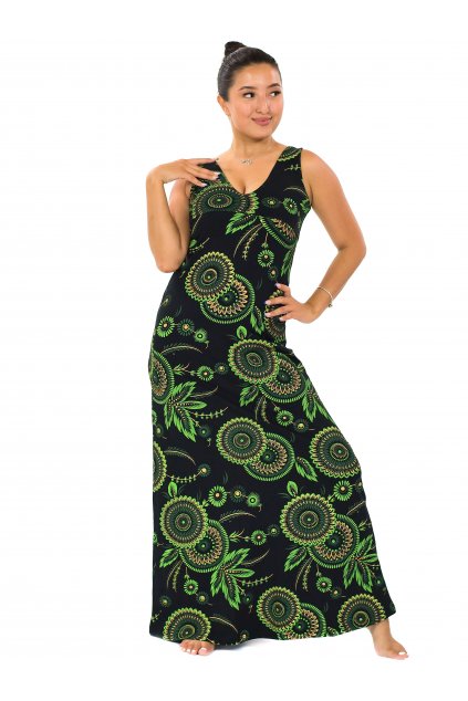 Dlouhé šaty Kayla - černá se zelenou