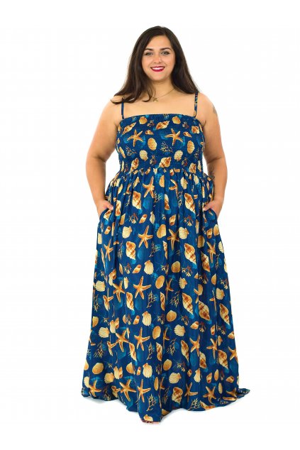Dlouhé šaty s kapsami Sea - modrá