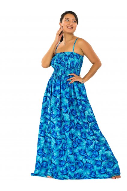 Dlouhé šaty s kapsami Rose - tyrkysová s modrou