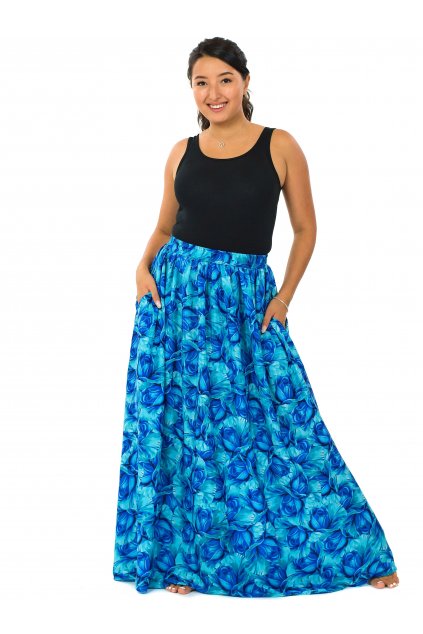 Maxi sukně s kapsami Rose - tyrkysová s modrou