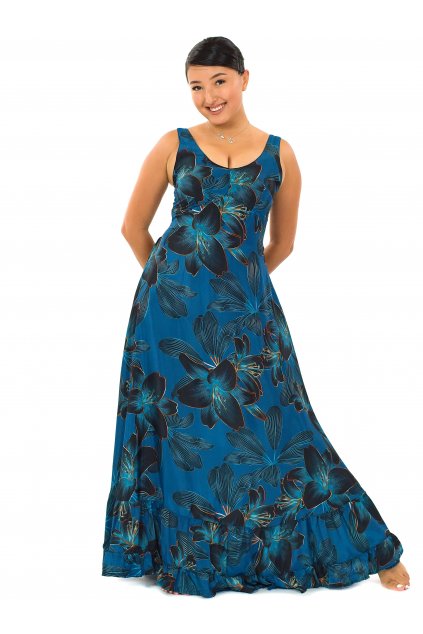 Dlouhé šaty s volány Lilie - tmavě modrá