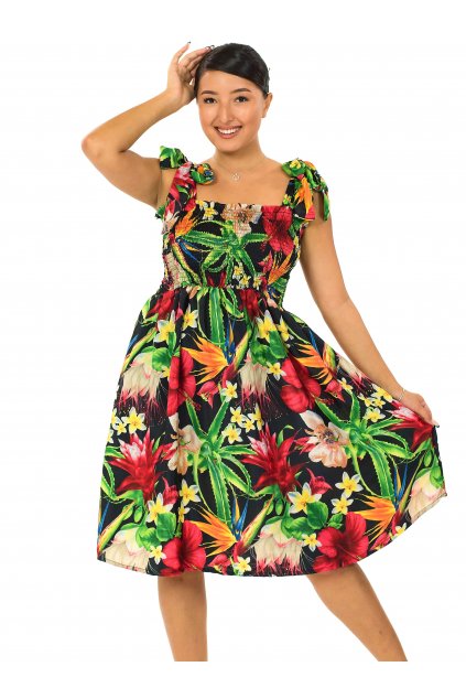 Šaty-sukně 2v1 Nila Tropické květy - černá s barvami