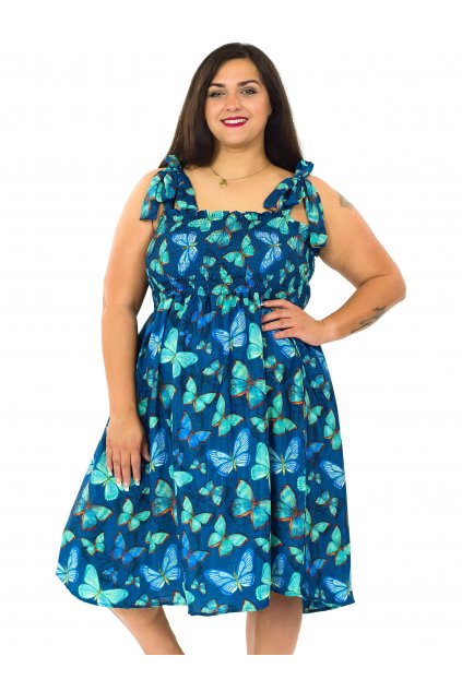 Šaty-sukně 2v1 Nila Motýli - modrá s tyrkysovou