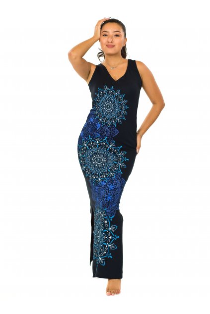 Dlouhé šaty Kaira - černá s modrou