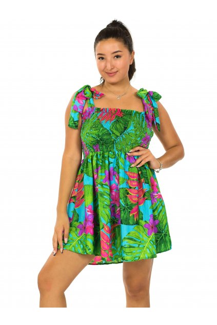 Mini šaty-sukně 2v1 Ezra Monstera - tyrkysová s barvami