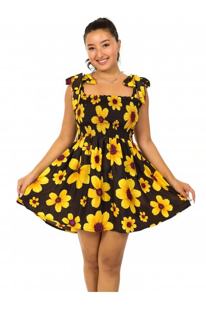 Mini šaty-sukně 2v1 Ezra Vesna - hnědá se žlutou