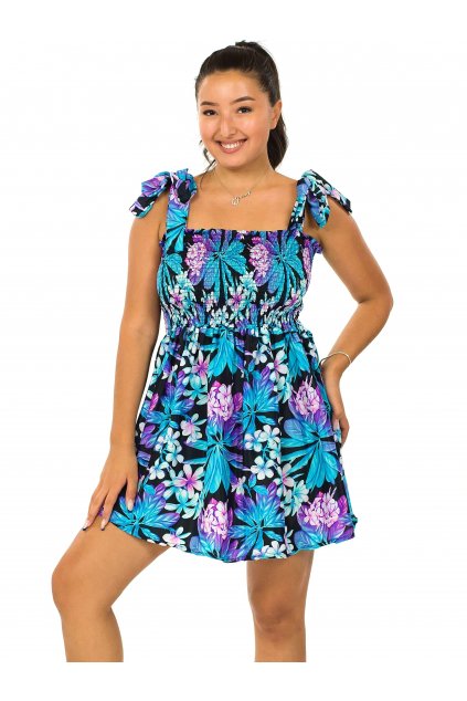 Mini šaty-sukně 2v1 Ezra Plumérie - tyrkysová s fialovou