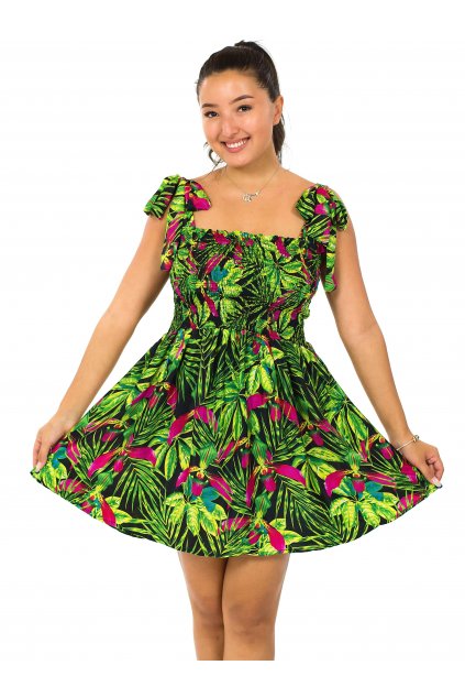 Mini šaty-sukně 2v1 Ezra Wild Orchidea - zelená s růžovou