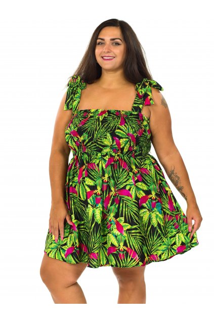 Mini šaty-sukně 2v1 Ezra Wild Orchidea - zelená s růžovou