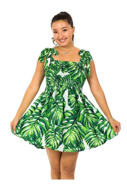 Mini šaty-sukně 2v1 Ezra Monstera - zelená s bílou
