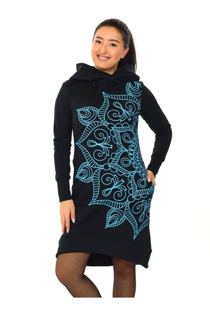 Šatomikina s maxi kapucí Ayra - černá s tyrkysovou