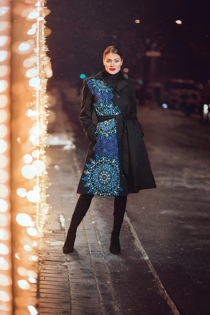 Podzimní zimní kabát Princess černý s modrou (1)