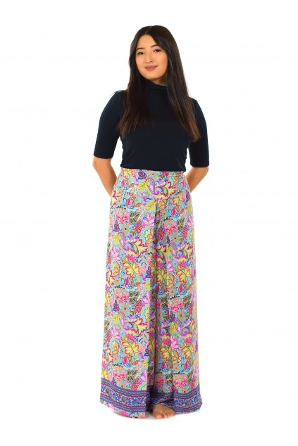 Zavinovací kalhoty Paisley - tyrkysová s barvami