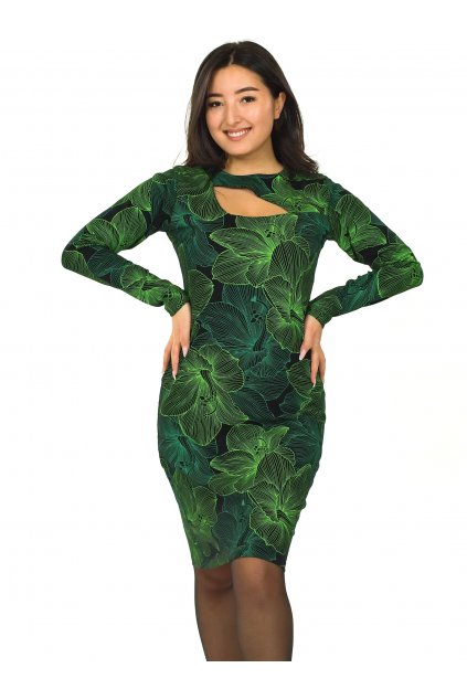 Šaty s dlouhým rukávem Lily - černá se zelenou