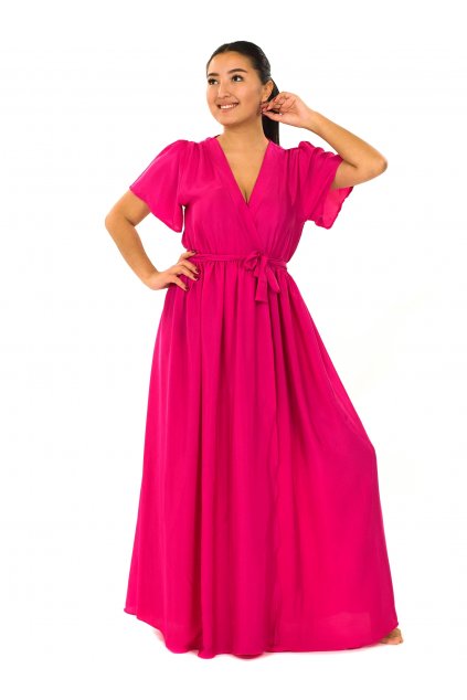 Dlouhé zavinovací šaty Plain - růžové