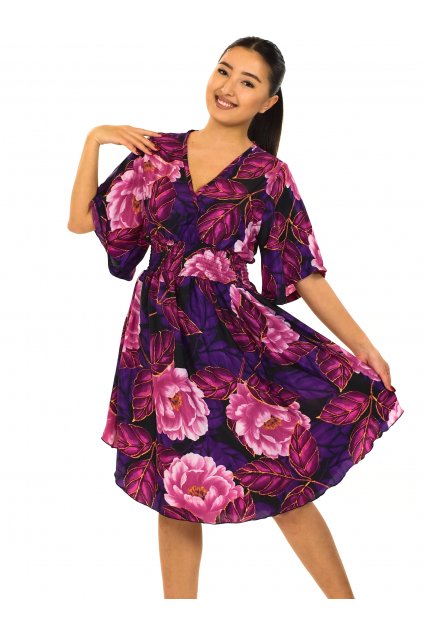 Šaty s širokými rukávy Corina - fialová s růžovou