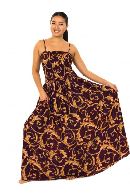 Dlouhé šaty s kapsami Persia - vínová se zlatou