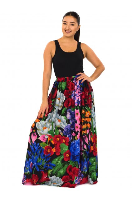 Maxi sukně s kapsami Botanica - černá s barvami