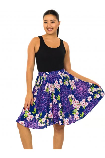 Kolová sukně Sakura - modrá s růžovou