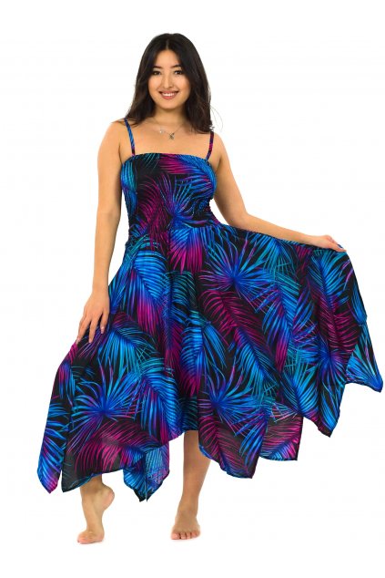 Šaty-sukně 2v1 Dawa Listy - tyrkysová s fialovou