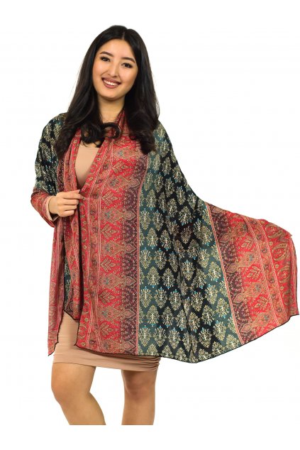 Maxi šátek Paisley - černá s červenou