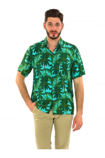 Pánská košile Palmy - tyrkysová se zelenou