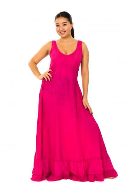 Dlouhé šaty s volány Plain - růžové