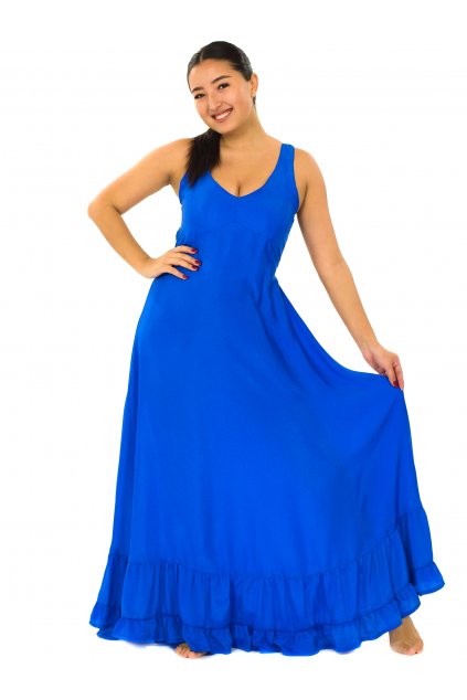 Dlouhé šaty s volány Plain - královská modrá
