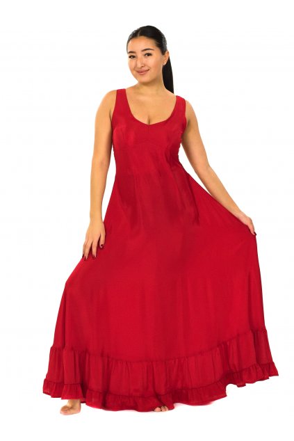 Dlouhé šaty s volány Plain - červené