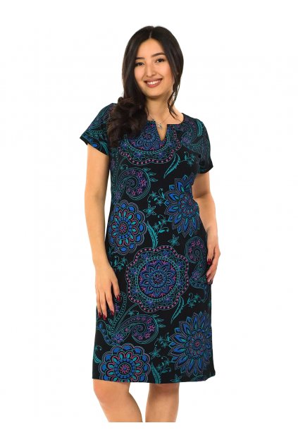 Šaty Neya - černá s tyrkysovou a modrou
