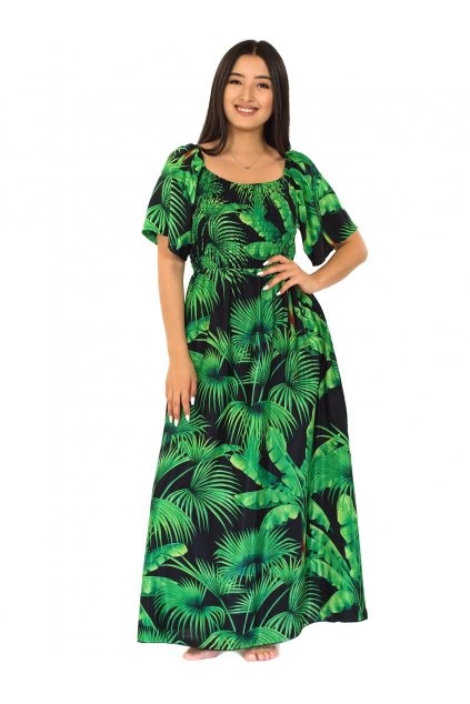 Dlouhé šaty Jungle - černá se zelenou