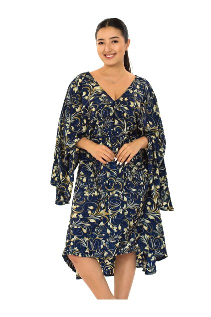 Vzdušné šaty s maxi rukávem Sultana - modrá se zlatou