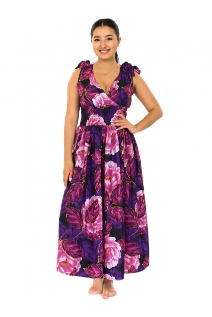 Šaty se širokými ramínky  Corina - fialová s růžovou