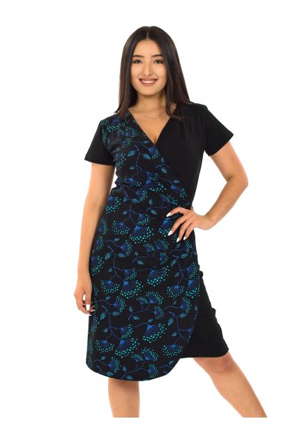 Šaty Saima - černá s tyrkysovou a modrou