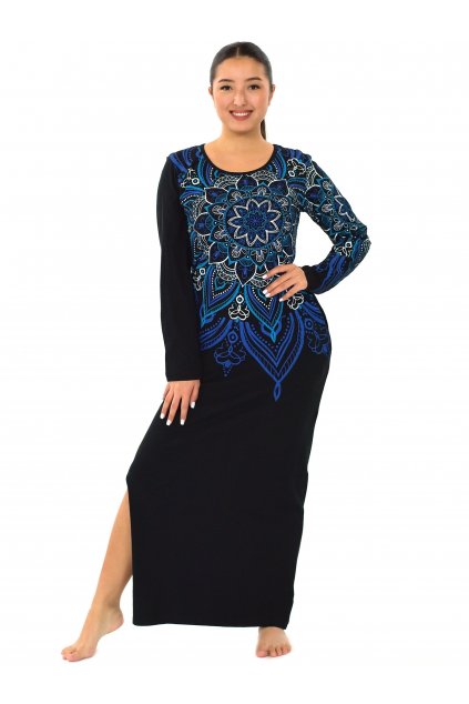 Dlouhé šaty s kapsami Nipa - černá s modrou