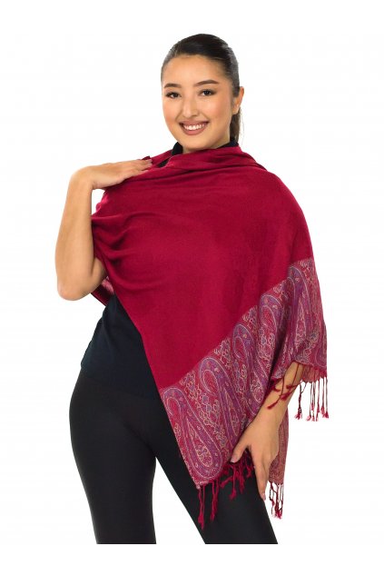 Šátek pašmína Nepal - tmavě červená