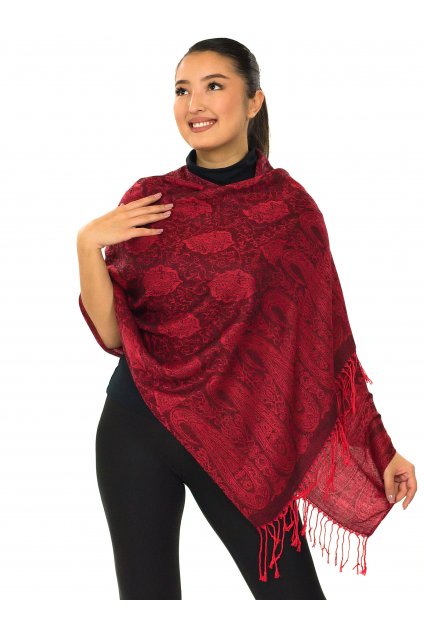 Šátek pašmína Nepal - černá s červenou