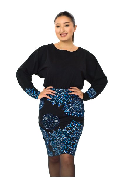 Šaty s dlouhým rukávem Alisha - černá s modrou