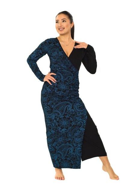 Dlouhé asymetrické šaty Kalimera - černá s modrou