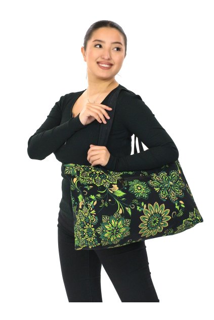 Maxi kabelka Talia - černá se zelenou