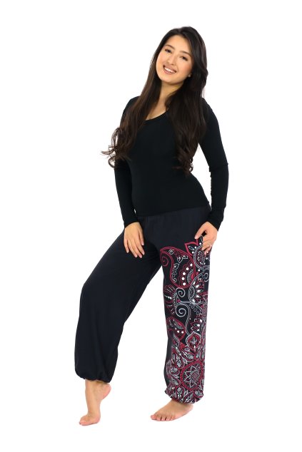 Kalhoty Thea černá s červenou (3)