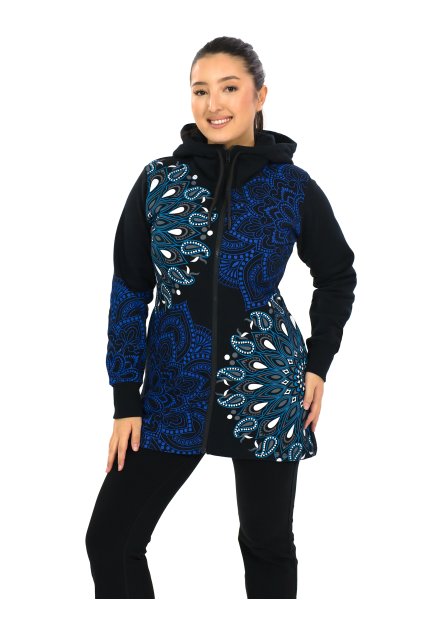 Hřejivá mikina na zip s kapucí Lila černá s tyrkysovou a modrou (7)